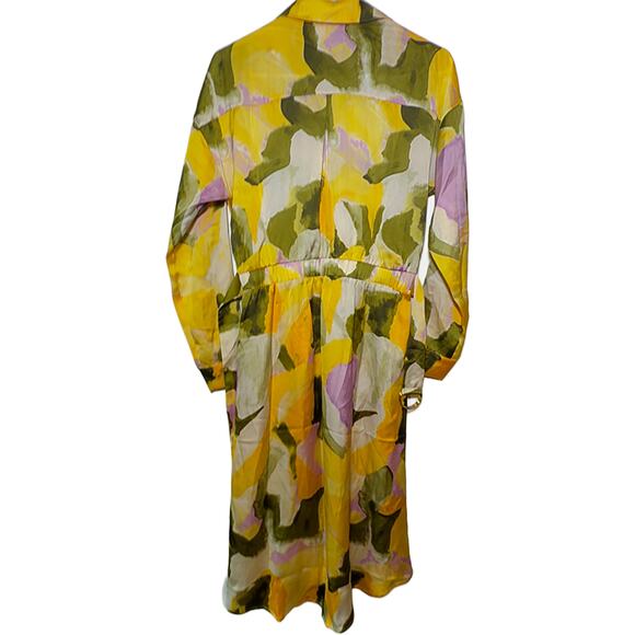 New French Connection Button Front Shirt Midi Dress Watercolor Medium NWT - Picture 2 of 9